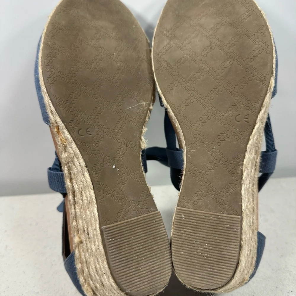 Vionic Kaitlyn Wedge Espadrille Lace Up Shoes Womens Sz 9,5 Denim Blue